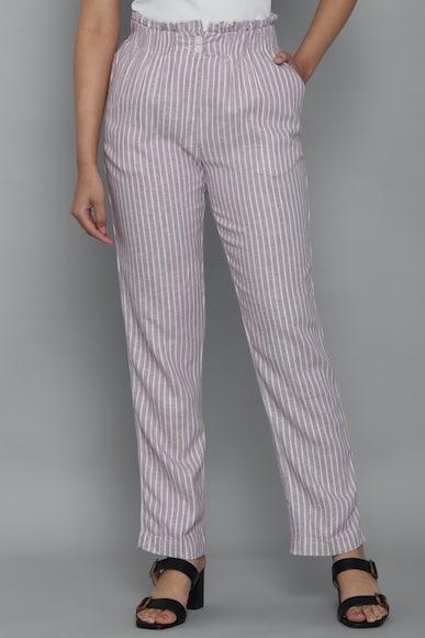 women purple regular fit stripe casual trousers