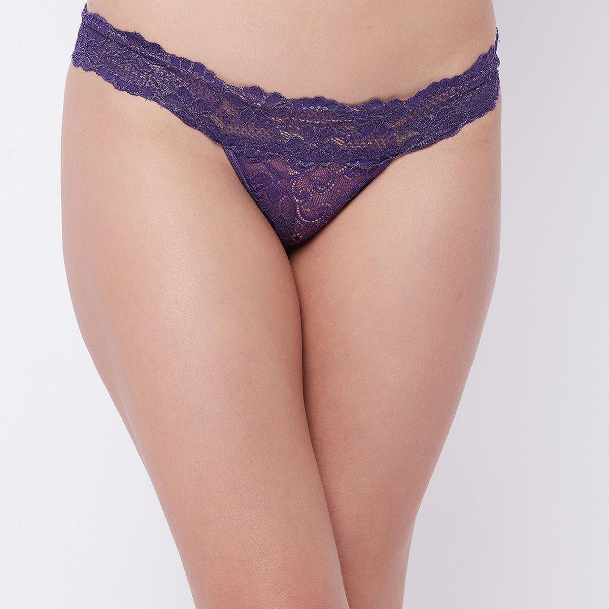 women purple self design lace bikini briefs