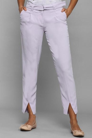 women purple slim fit solid casual trousers