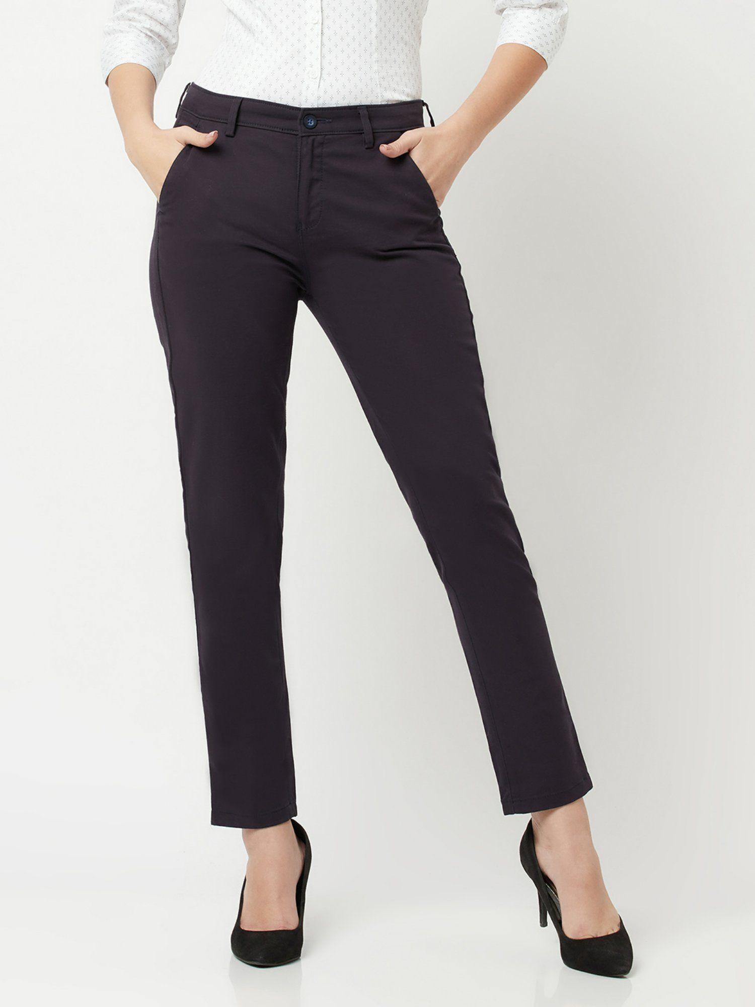 women purple slim trousers