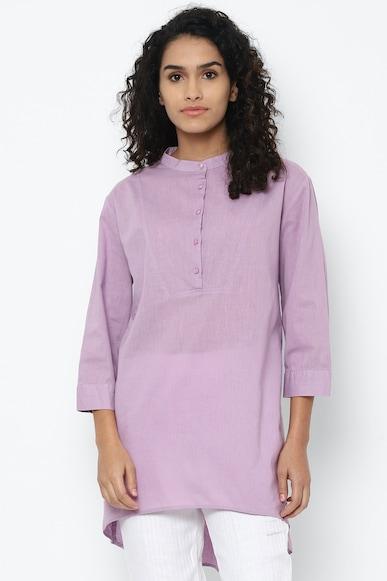 women purple solid 3/4th sleeves tunic