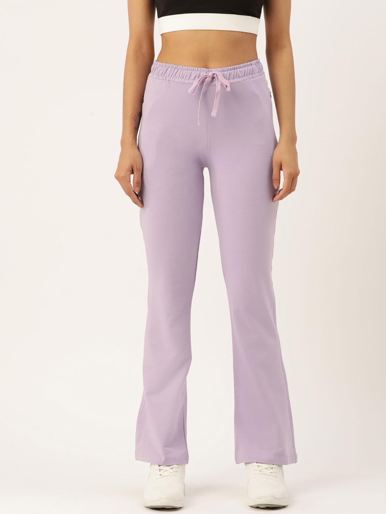 women purple solid bootcut fit track pants