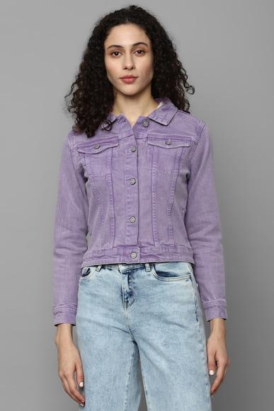 women purple solid casual jacket