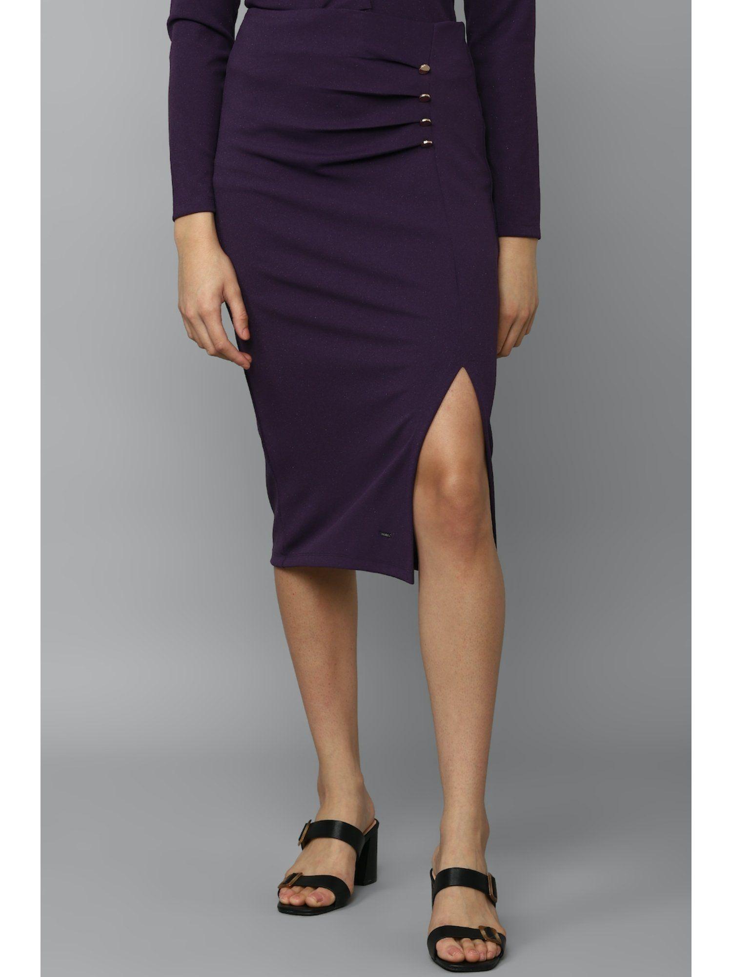 women purple solid casual skirt