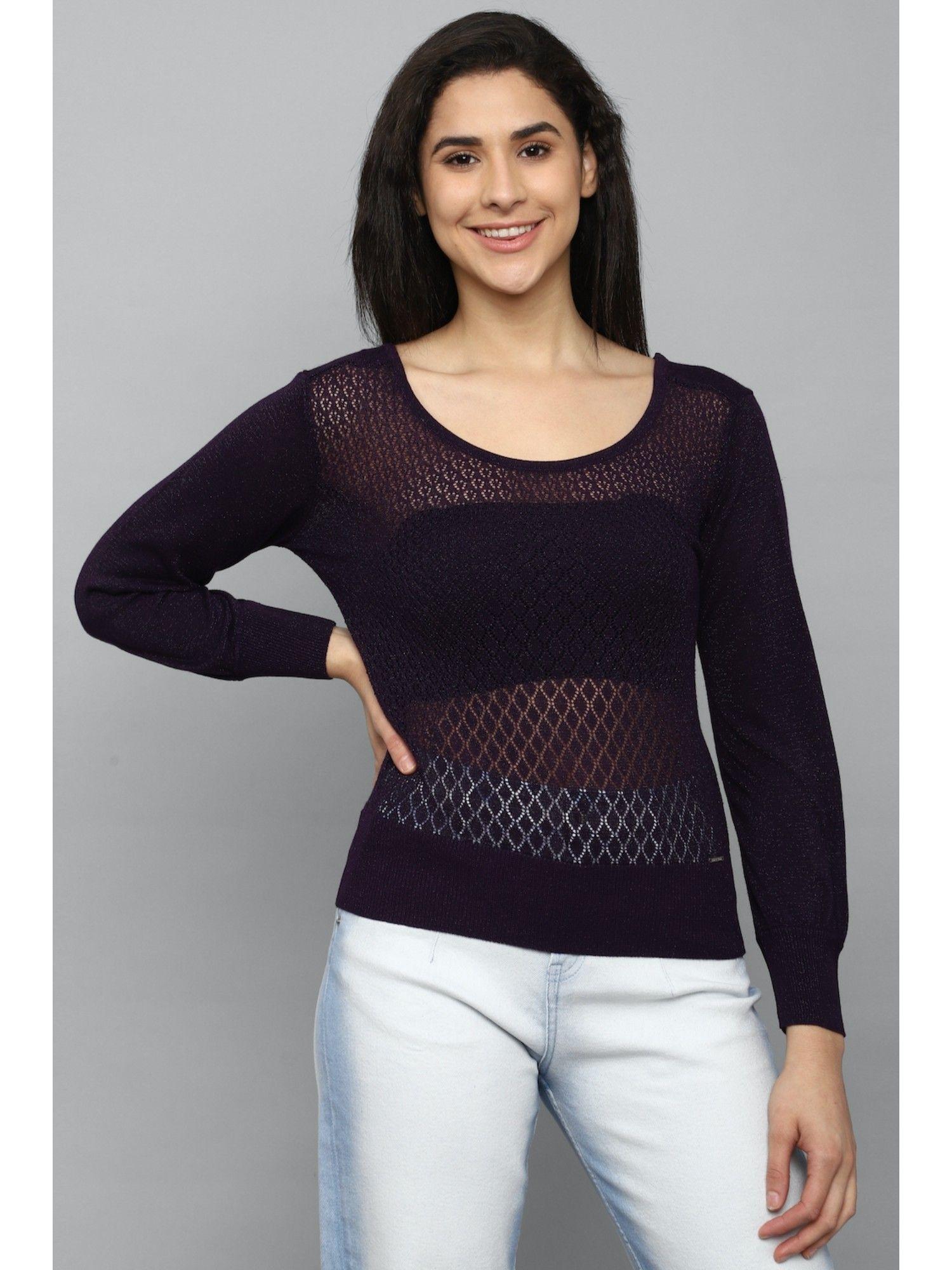 women purple solid casual top