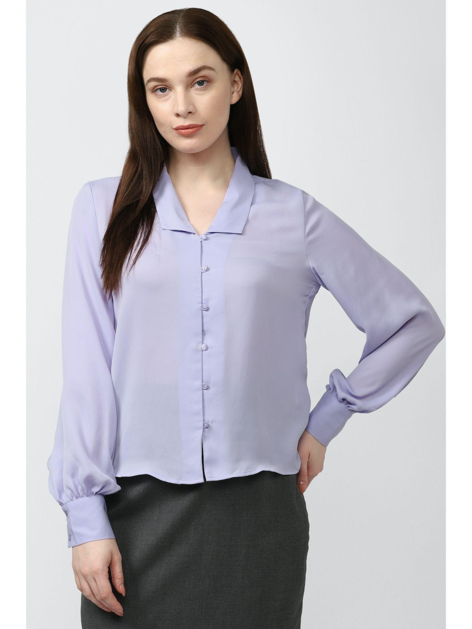 women purple solid long sleeves casual shirt