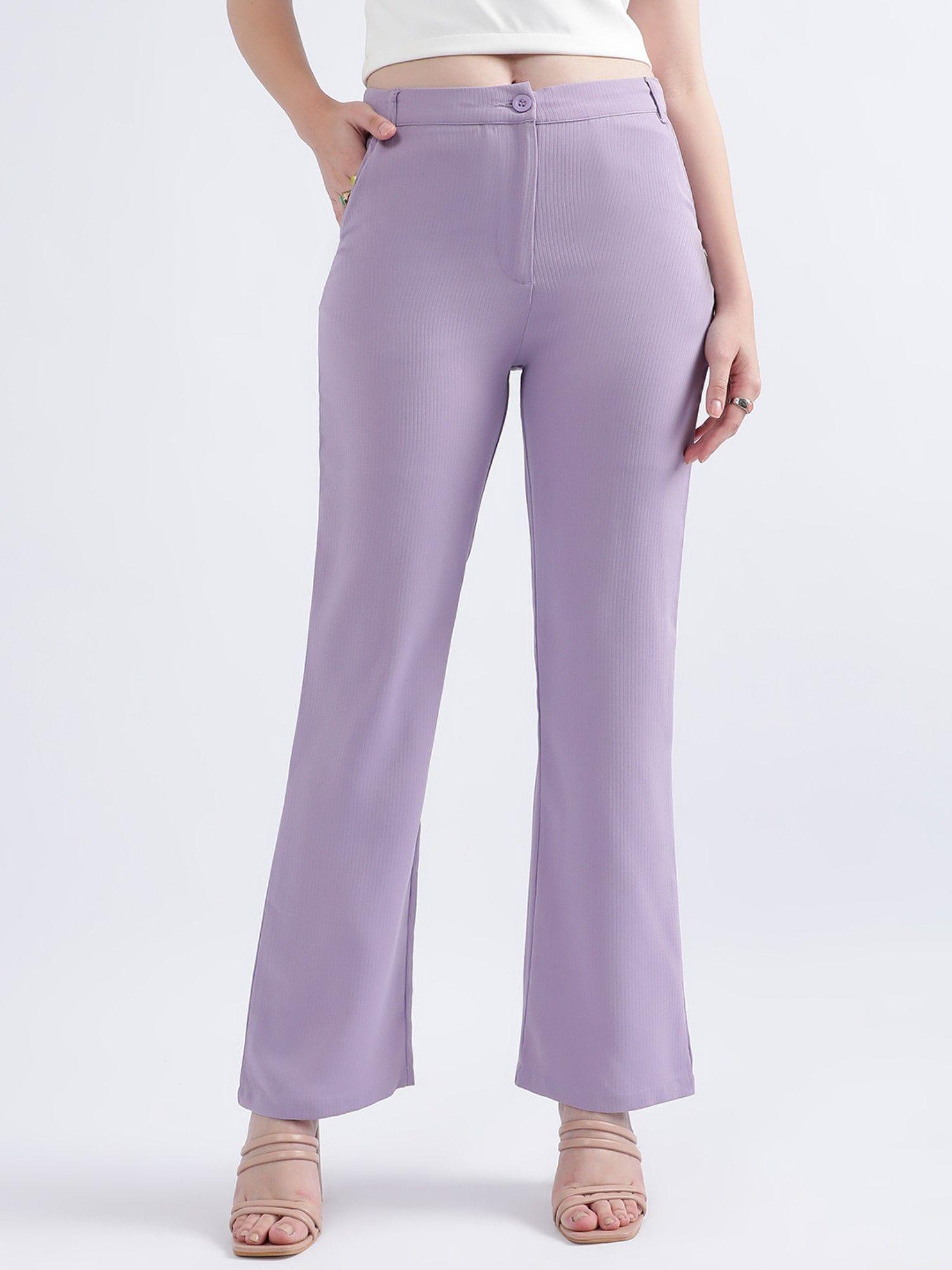 women purple solid regular fit trousers