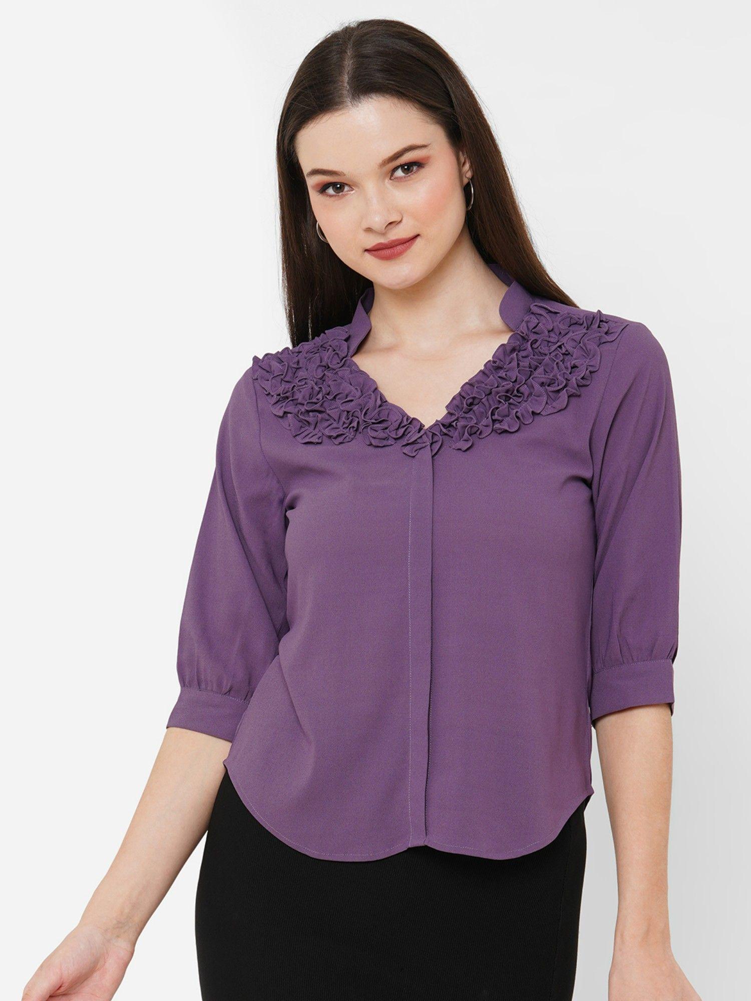women purple solid top