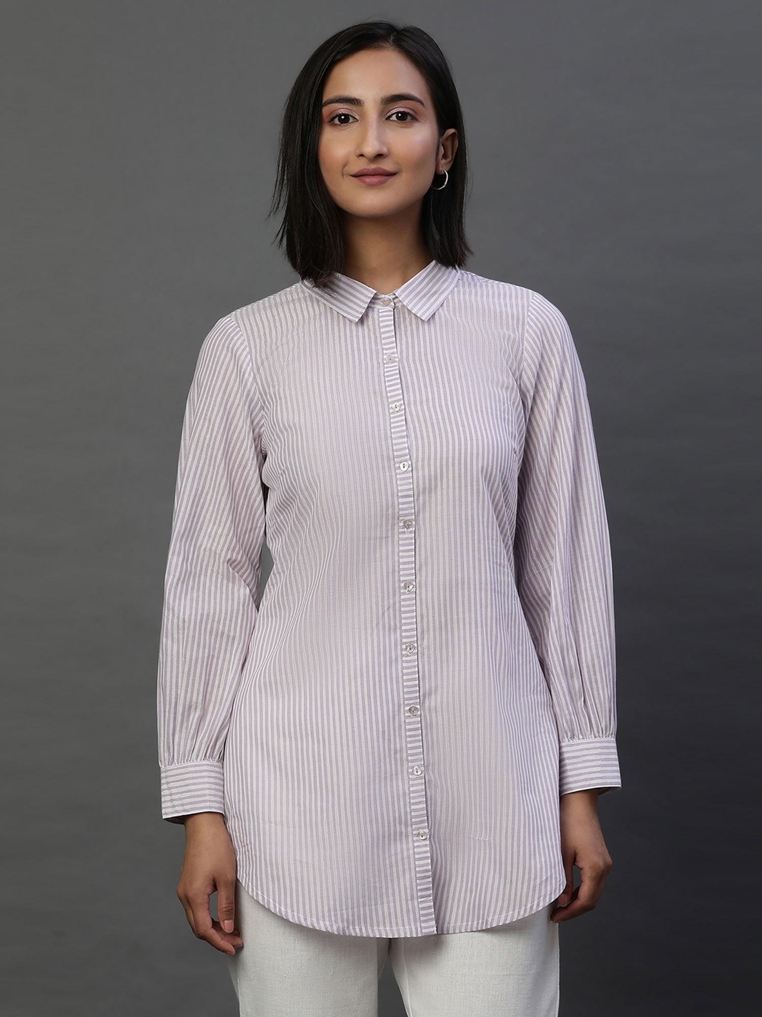 women purple stripes cotton shirt