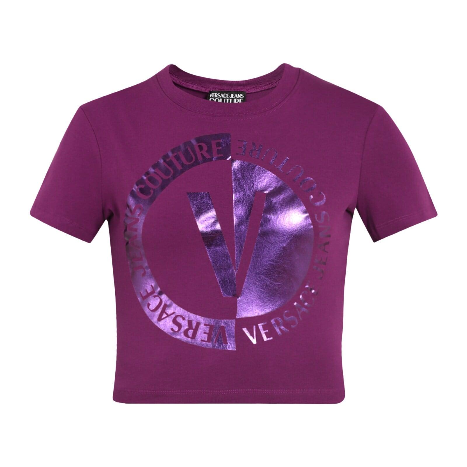 women purple v-emblem crop t-shirt