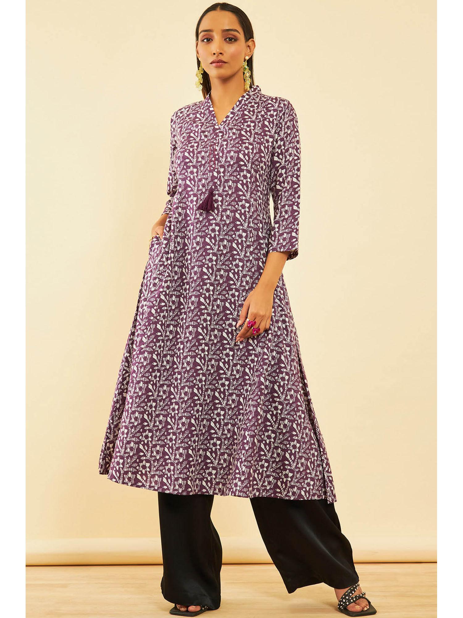 women purple viscose floral kurta