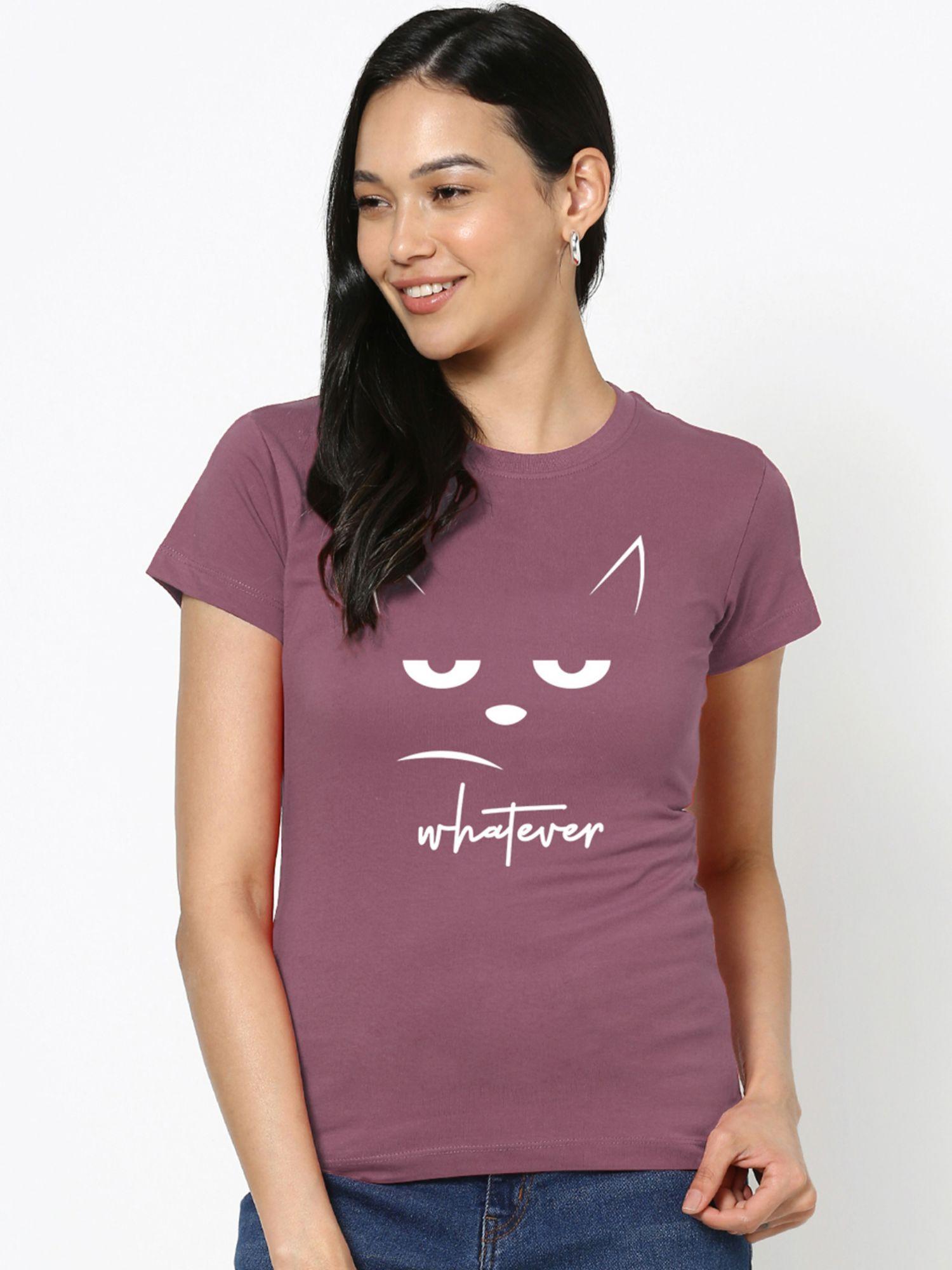 women purple whatever cat graphic printed t-shirt