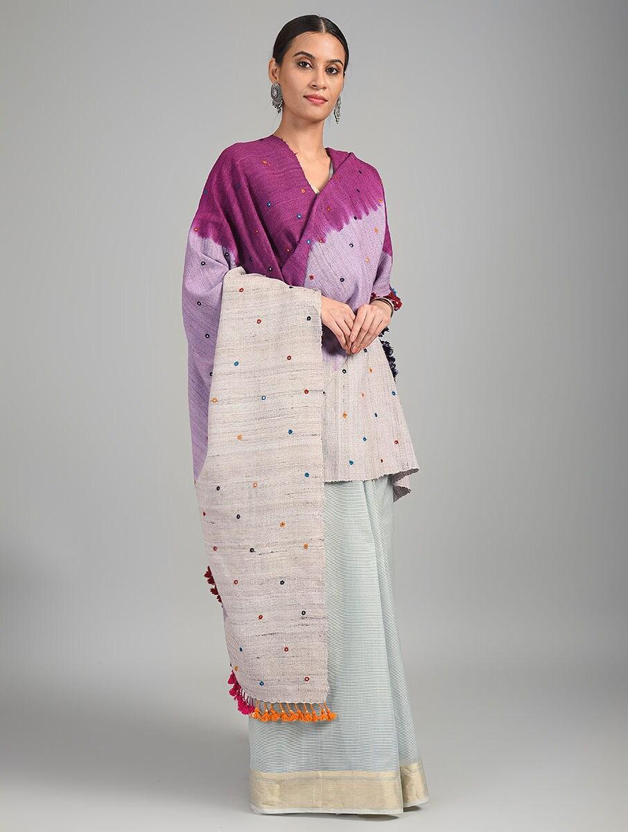 women purple wool bhujodi shawls