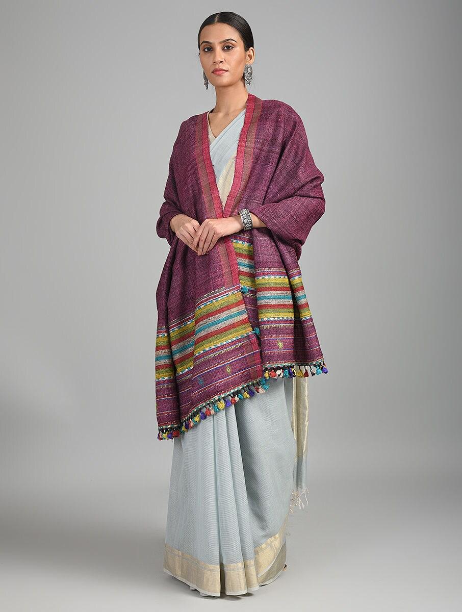 women purple wool hand woven shawls