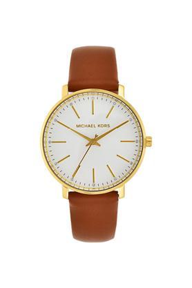 women pyper white dial leather analogue watch - mk2740