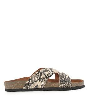 women python print arch support cork flat sandals