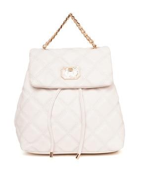 women quilted backpack with snap button closure