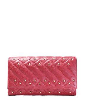women quilted bi-fold wallet with metal accent