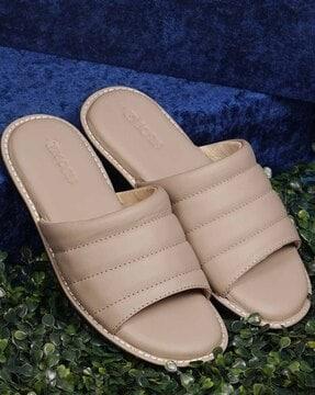 women quilted genuine leather slides