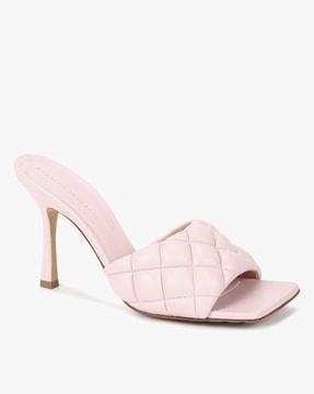 women quilted heeled mules