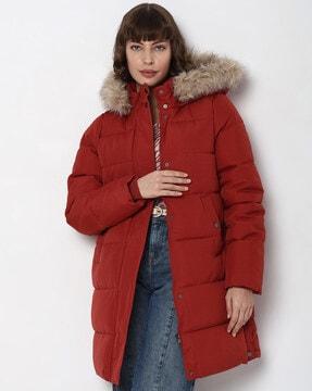 women quilted hooded puffer coat