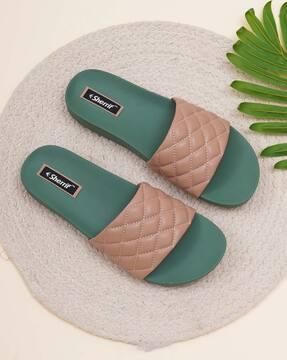 women quilted open-toe slides