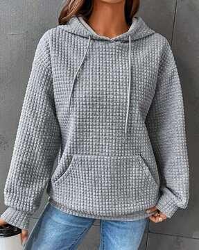 women quilted oversized hoodie with kangaroo pocket