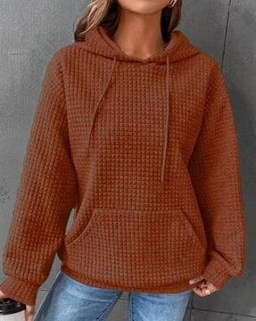 women quilted oversized hoodie with kangaroo pocket