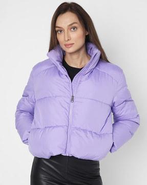 women quilted puffer jacket with zip closure