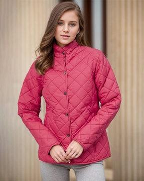 women quilted regular fit bomber jacket with insert pockets