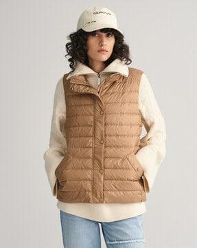 women quilted regular fit bomber jacket with snap-button closure