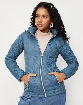 women quilted regular fit hooded bomber jacket