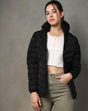 women quilted regular fit hooded jacket