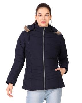 women quilted regular fit hooded parka jacket