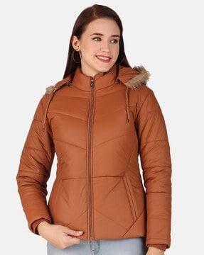 women quilted regular fit hooded parka jacket
