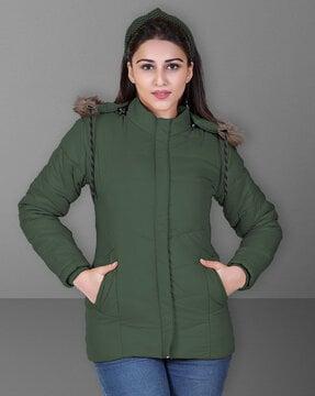 women quilted regular fit hooded parka jacket