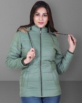 women quilted regular fit hooded parka jacket