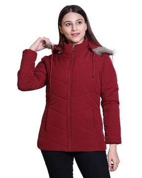 women quilted regular fit hooded parka jacket