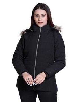 women quilted regular fit hooded parka jacket