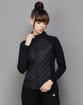 women quilted regular fit zip-front jacket