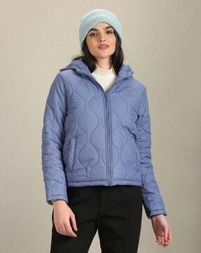 women quilted relaxed fit hooded jacket