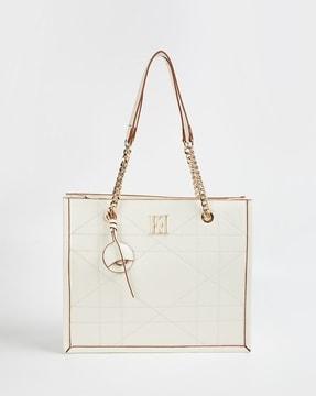 women quilted shoulder bag with metal accent