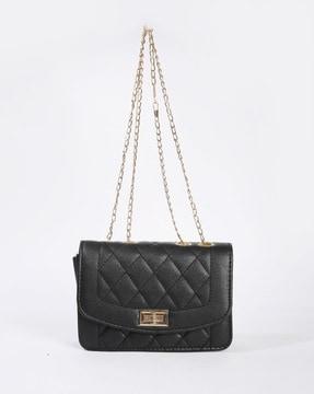 women quilted sling bag with chain strap