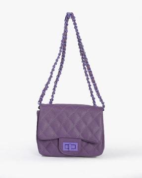 women quilted sling bag with flap closure