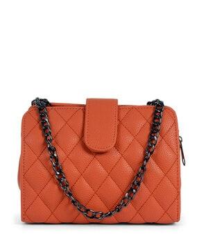 women quilted sling bag with flap closure