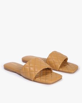 women quilted slip-on flat sandals