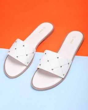 women quilted slip-on flat sandals