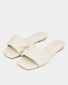 women quilted slip-on flat sandals