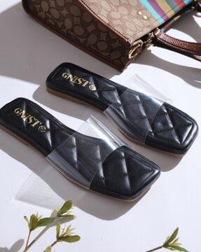 women quilted slip-on flat sandals