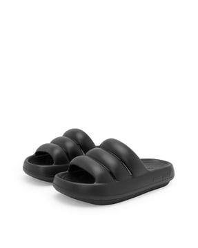 women quilted slip-on round-toe slides